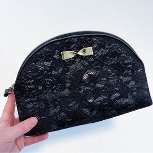 [Victoria's Secret] Black Lace Gold Bow Cosmetic Bag